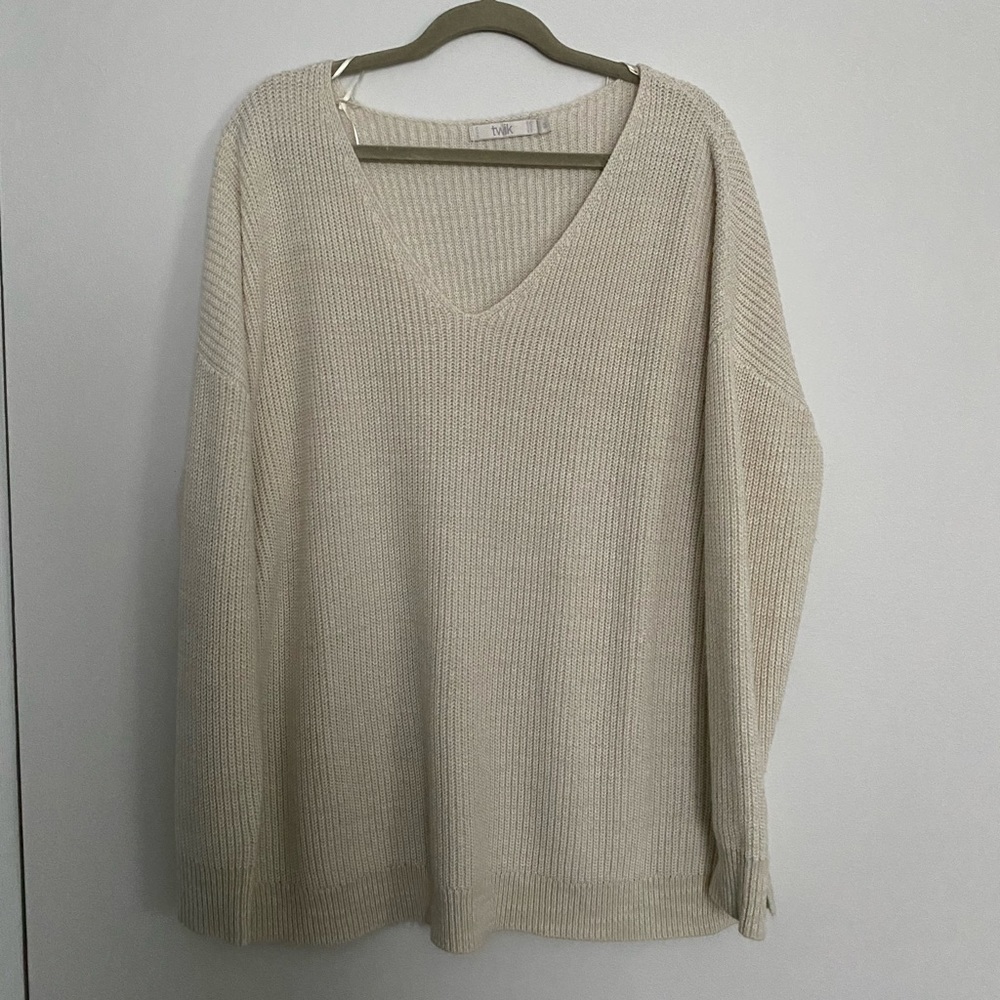 Twik Cream V-neck Knit Sweater